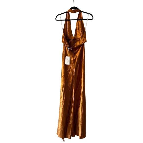 Reformation Daniela 100% Silk Maxi Gown Dress Copper Gold size 10 C0 - Picture 5 of 7